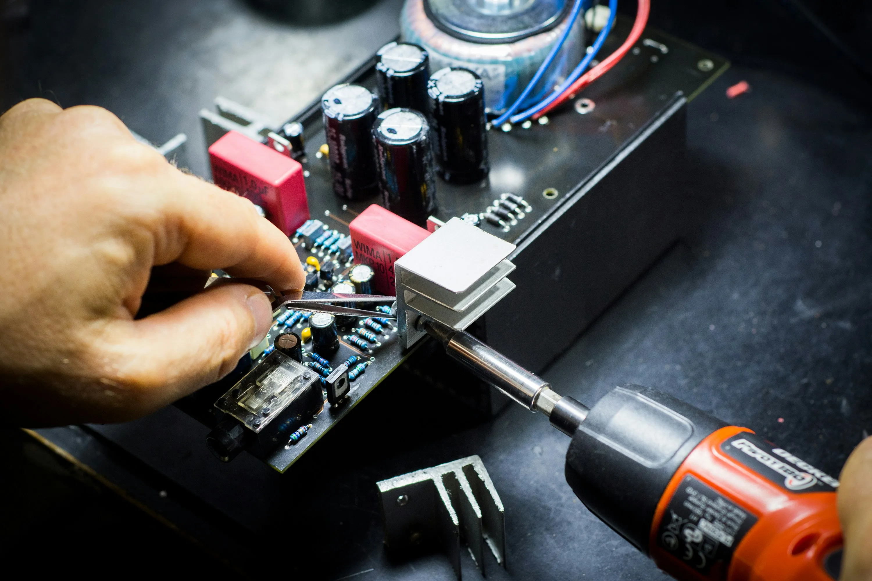 Computer repair technician working